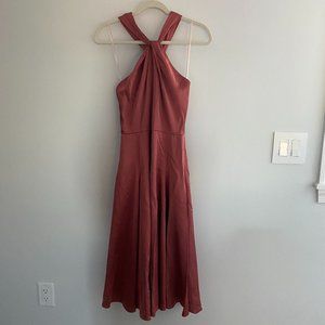 NWOT Jaqueline Twist Front Halter Neck Satin Dress